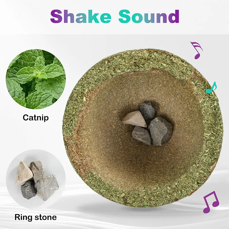 Interior de la bola de hierba gatera mostrando piedras sonoras